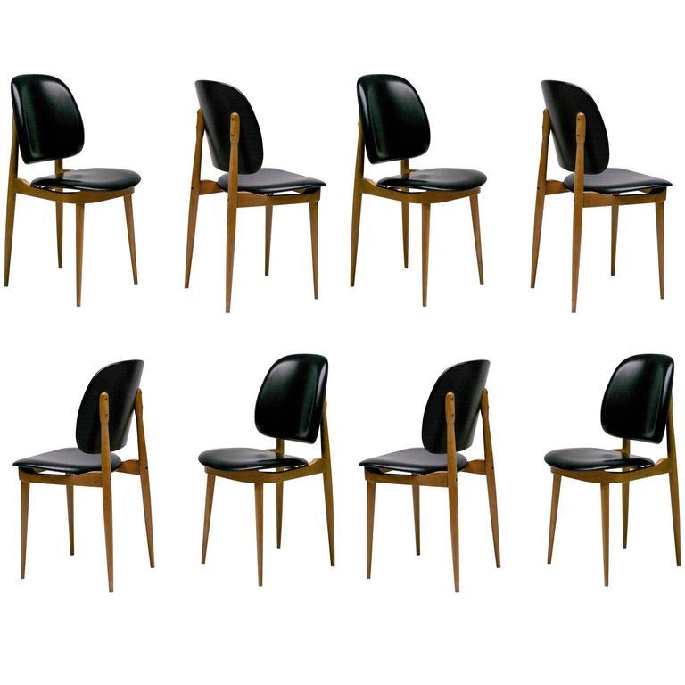 Pierre Guariche Set of Eight Dinner Chairs Model Pégase, Francia, 1960s For Sale