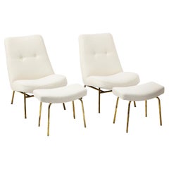 Pierre Guariche SK660 Pair of Lounge Slipper Chairs Ottomans, France 1960's