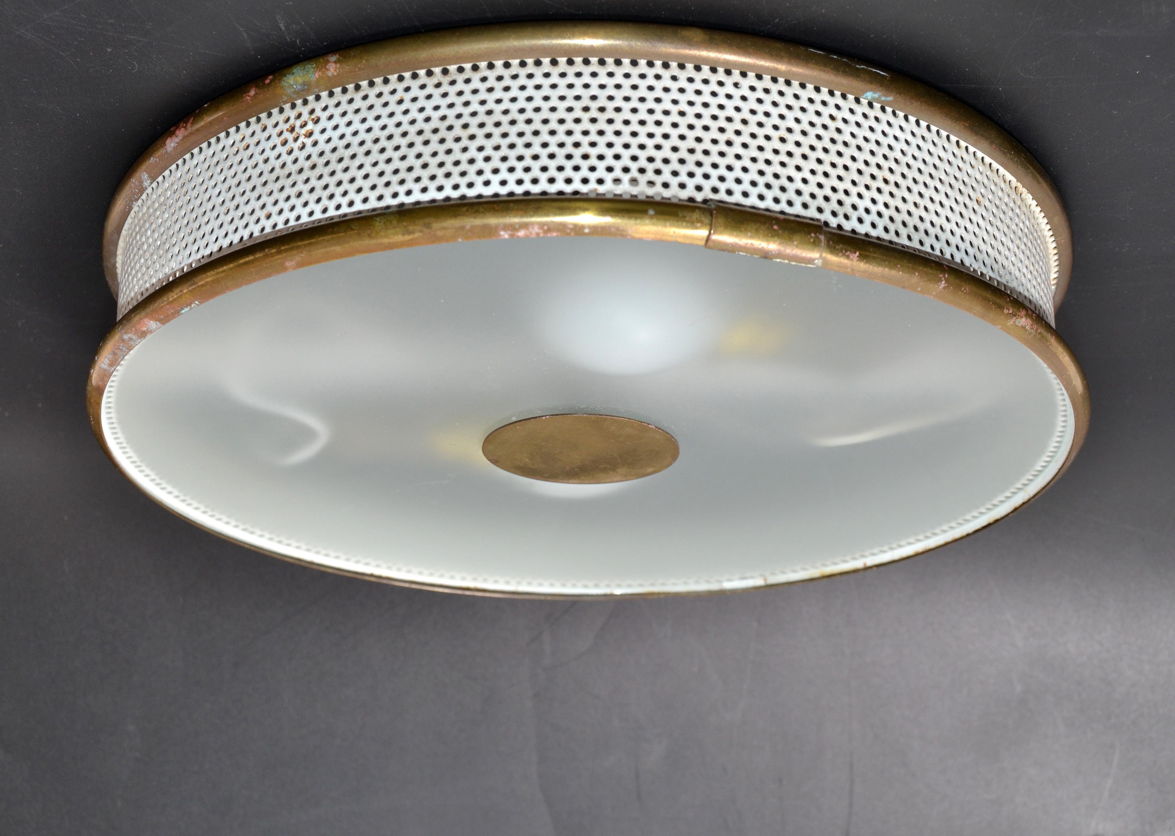 Pierre Guariche Style for Maison Arlus French Flush Mount Wire Mesh & Brass 1960 8
