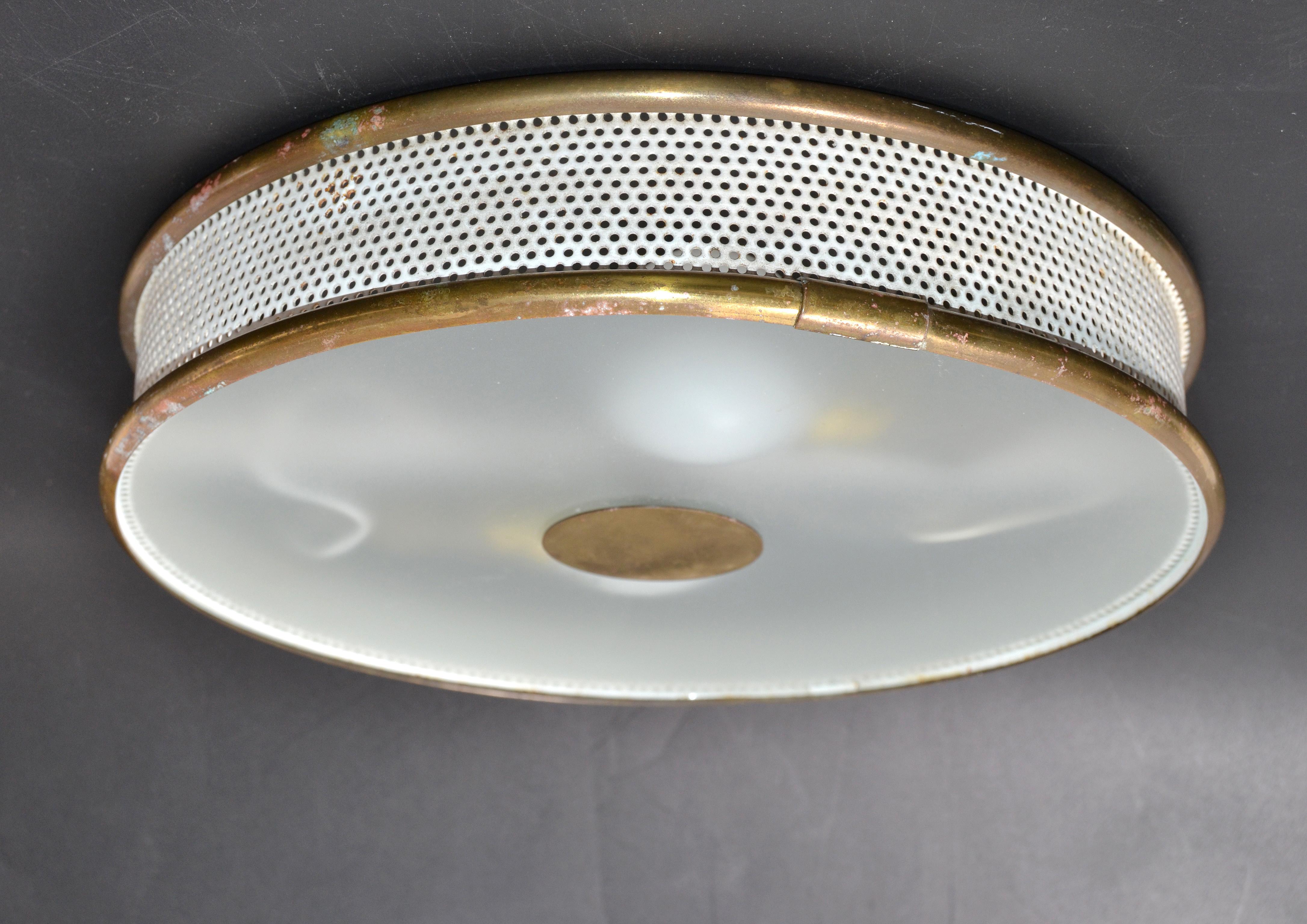 Mid-Century Modern Pierre Guariche Style for Maison Arlus French Flush Mount Wire Mesh & Brass 1960