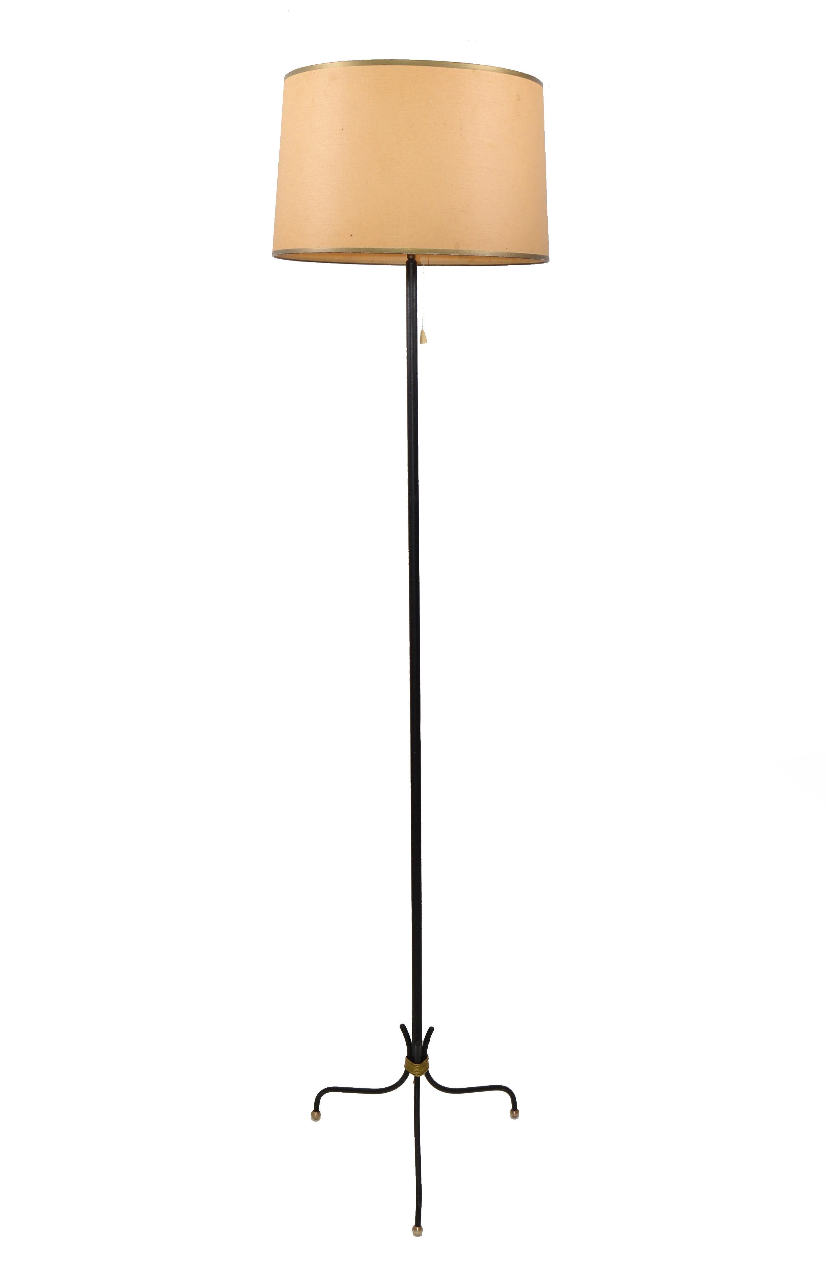Pierre Guariche Style French Mid-Century Modern Wrought Iron & Brass Floor Lamp 5