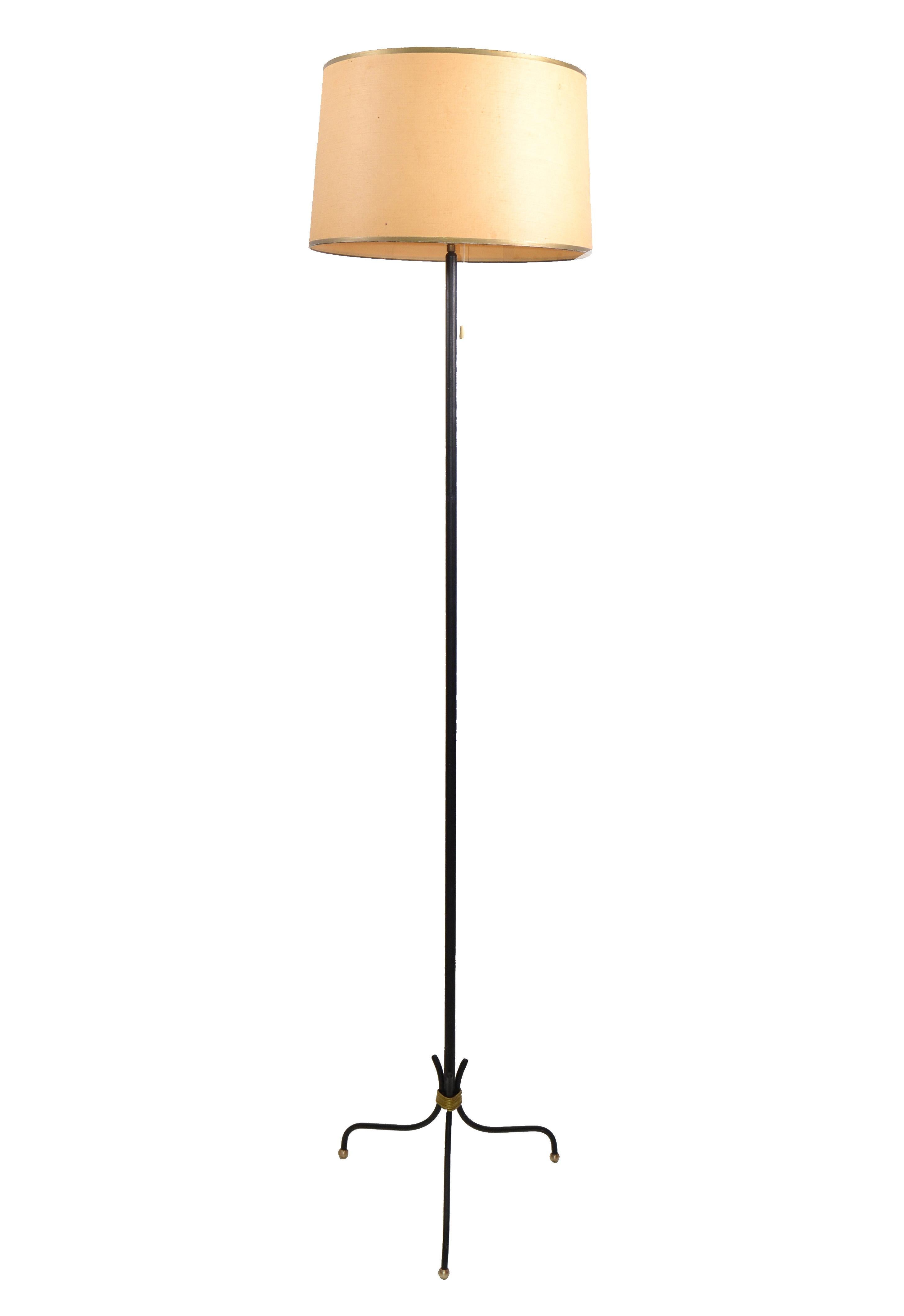 Pierre Guariche Style French Mid-Century Modern Wrought Iron & Brass Floor Lamp 8