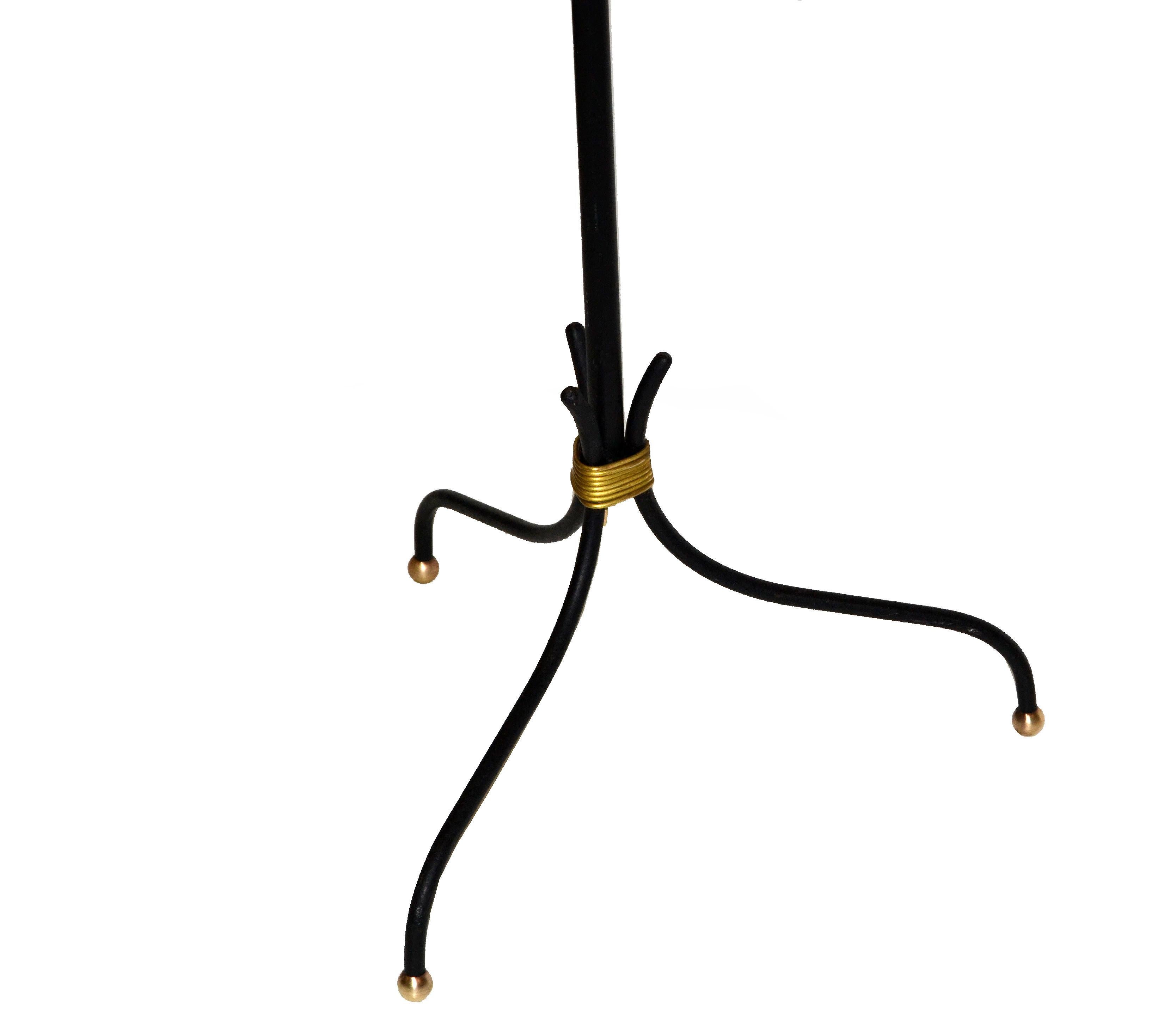 Pierre Guariche Style French Mid-Century Modern Wrought Iron & Brass Floor Lamp 4