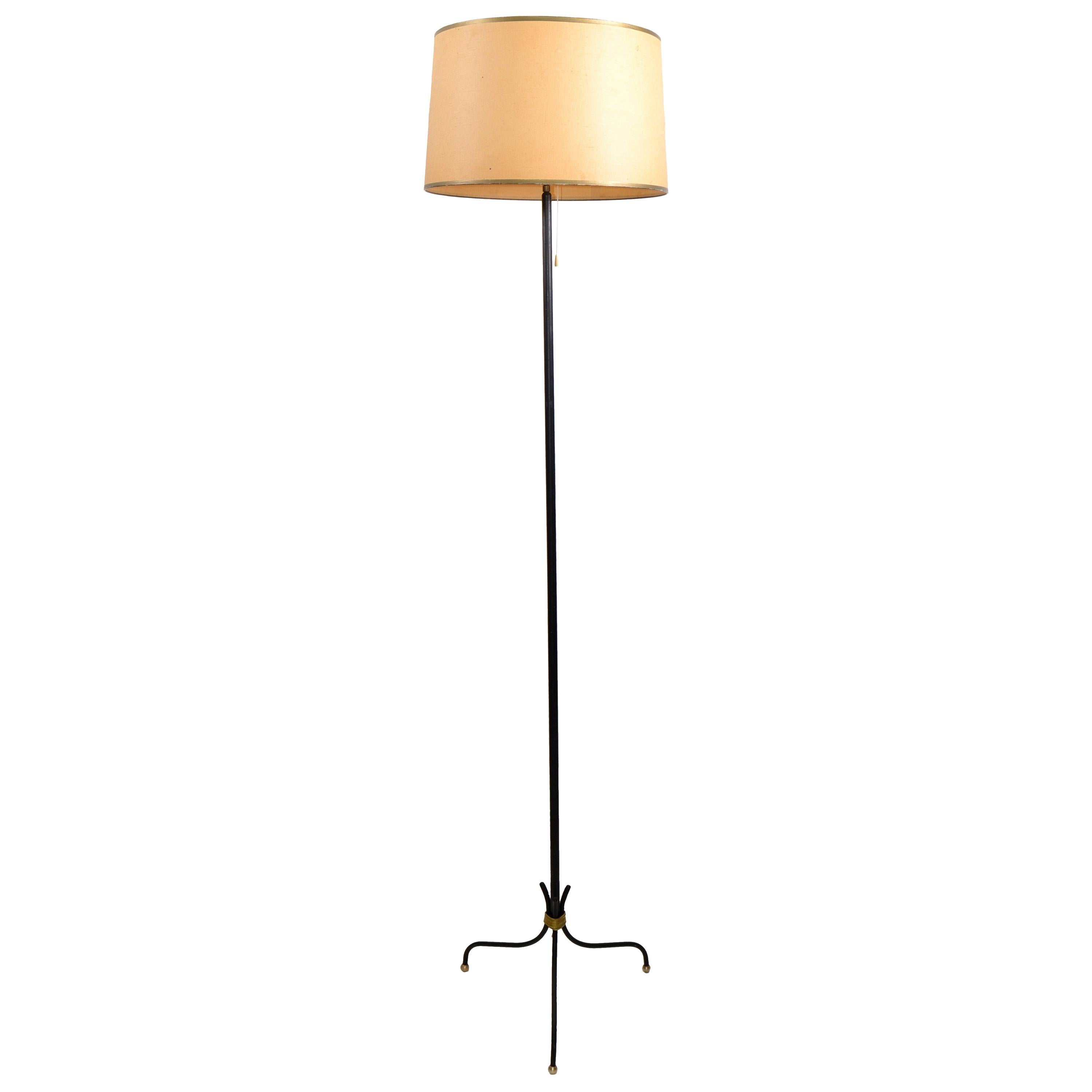 Pierre Guariche Style French Mid-Century Modern Wrought Iron & Brass Floor Lamp