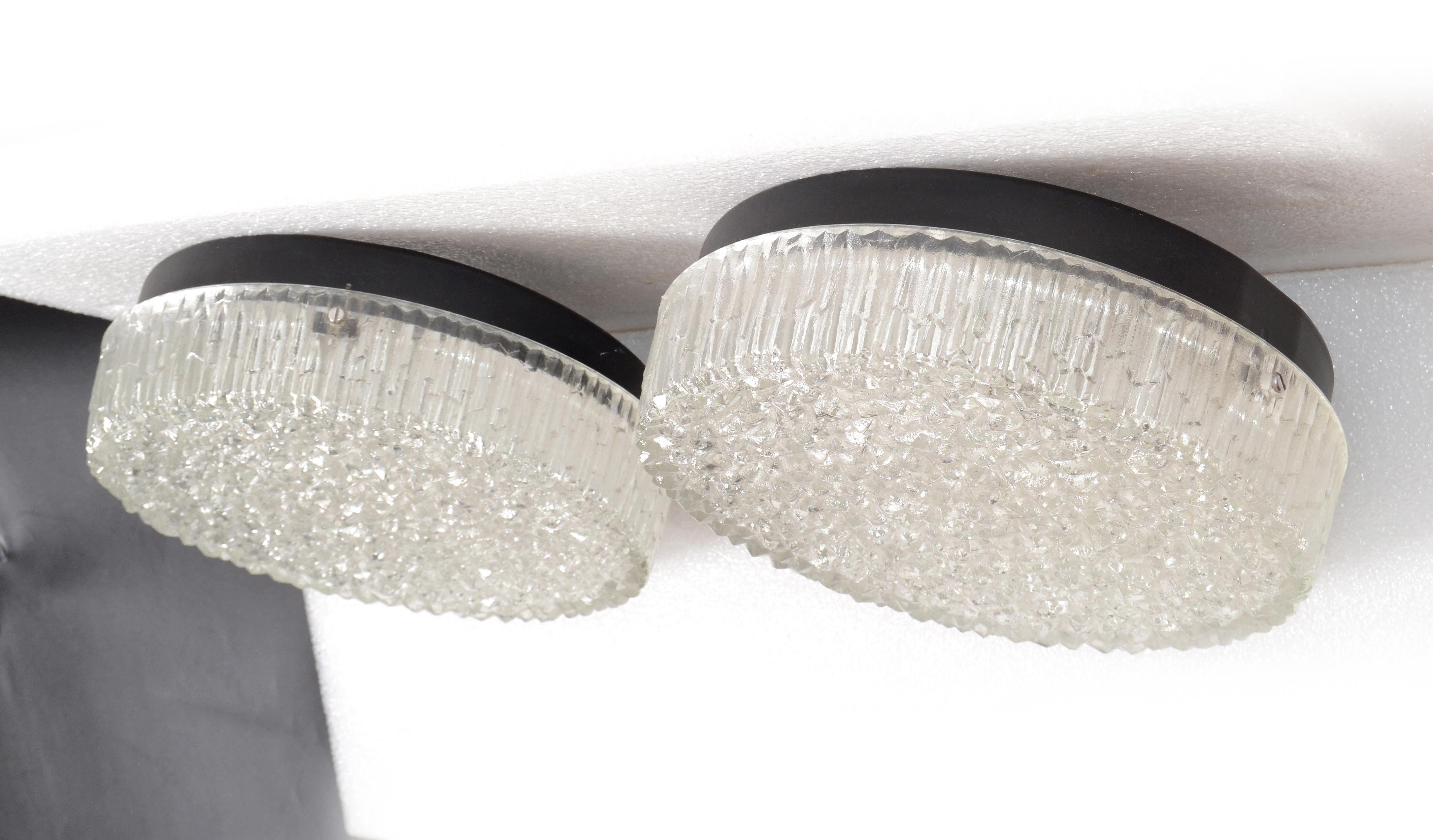 French Pierre Guariche Style Holophane Flush Mount France 1960 Mid-Century Modern, Pair For Sale