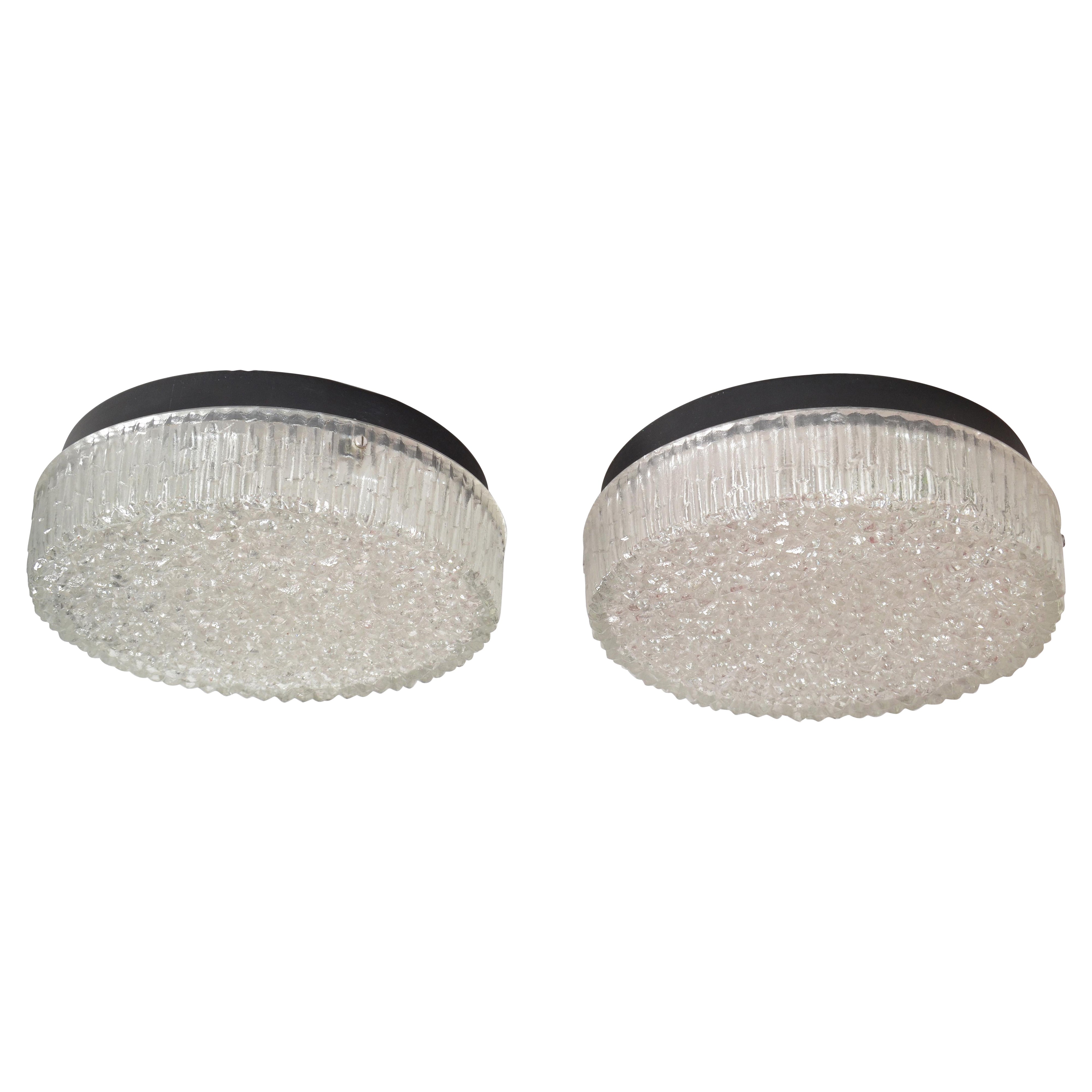 Pierre Guariche Style Holophane Flush Mount France 1960 Mid-Century Modern, Pair