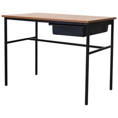 Retro Pierre Guariche Wood Desk Metal Frame with Drawer