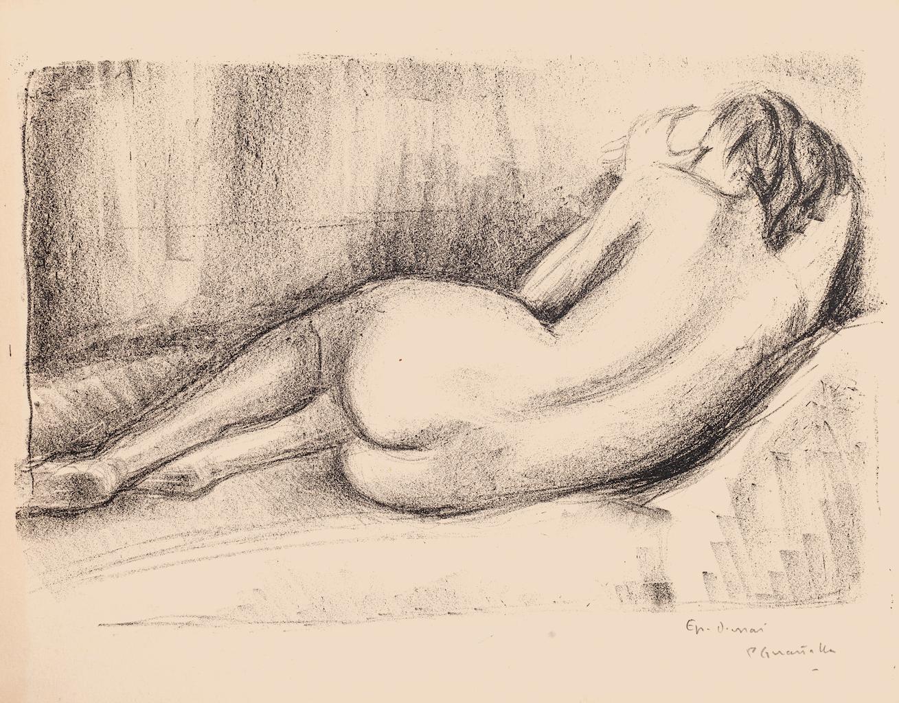 Nude is an original lithograph artwork on paper realized by Pierre Guastalla (1891-1968).

Hand-signed on the lower right in pencil.

The state of preservation is very good.

Sheet dimension:: 24.5 x 31 cm

The artwork represents a sleeping woman