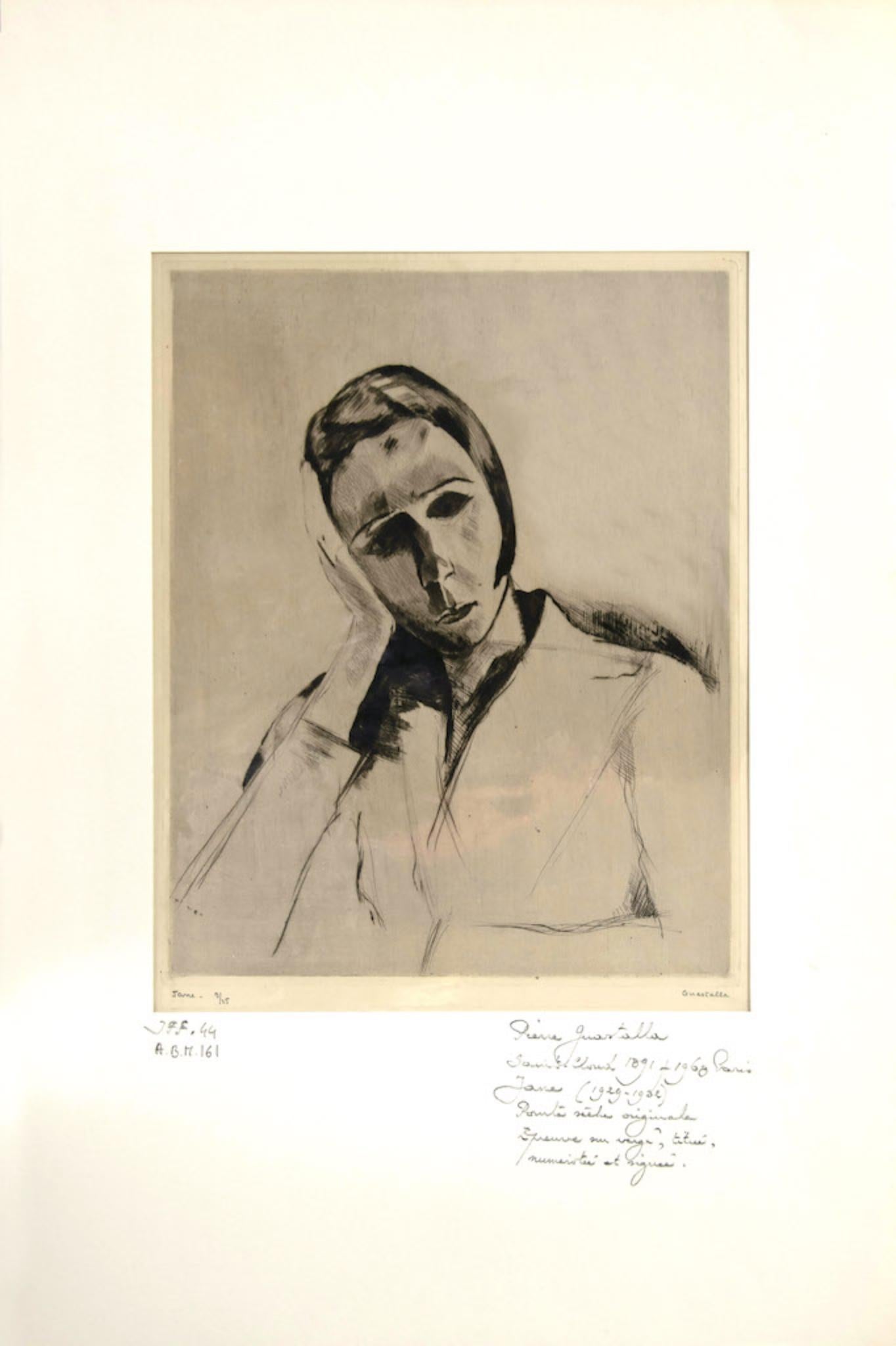 Portrait is an original etching on paper realized by Pierre Guastalla (1891-1968).

Hand-signed on the lower right in pencil. Numbered, edition of 9/25 pints, on the lower left in pencil.

The state of preservation is very good.

The artwork