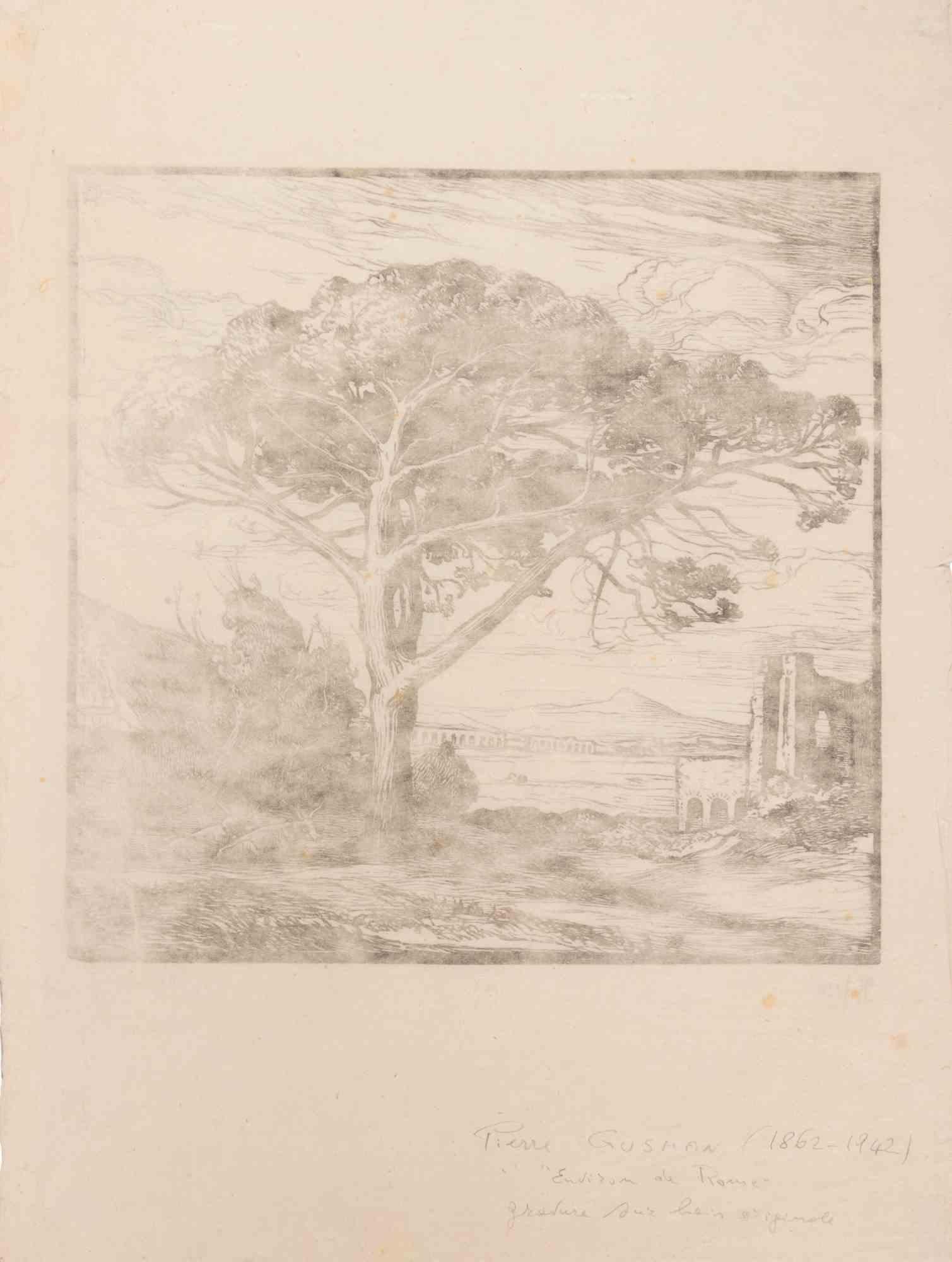 Environ de Rome - Xilografía de Pierre Gusman - Principios del siglo XX - Print de Pierre GUSMAN