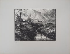 Italien : Landschaft bei Rom - Original-Holzschnitt, handsigniert