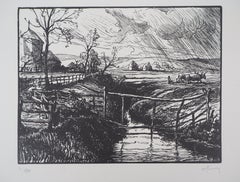 Italy : Countryside near Rome - Original Wooodcut, Handsigned