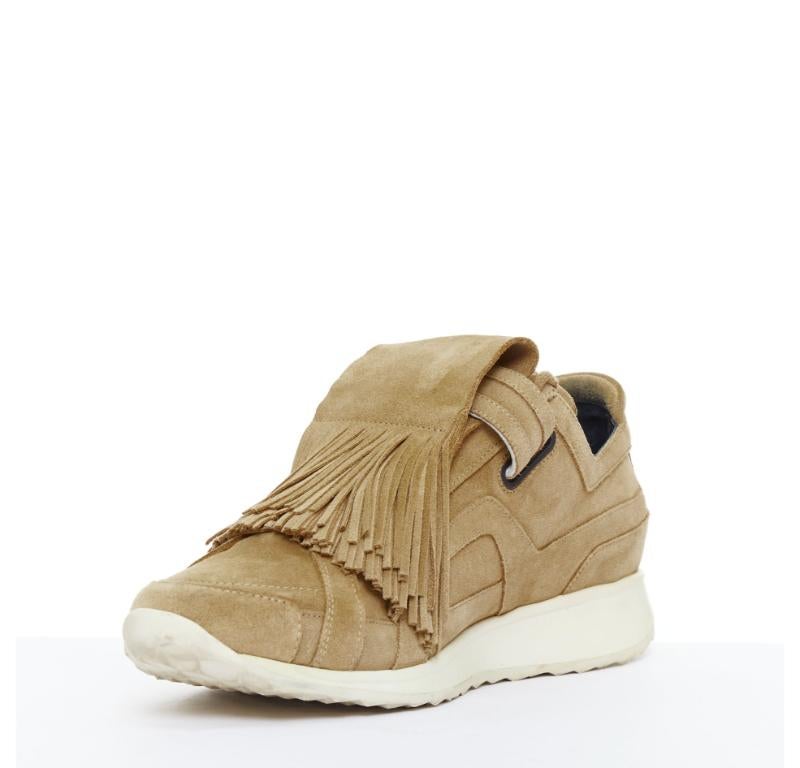 PIERRE HARDY beige suede leather fringe detail loafer sneakers EU43 In Good Condition For Sale In Hong Kong, NT