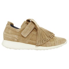 PIERRE HARDY beige suede leather fringe detail loafer sneakers EU43
