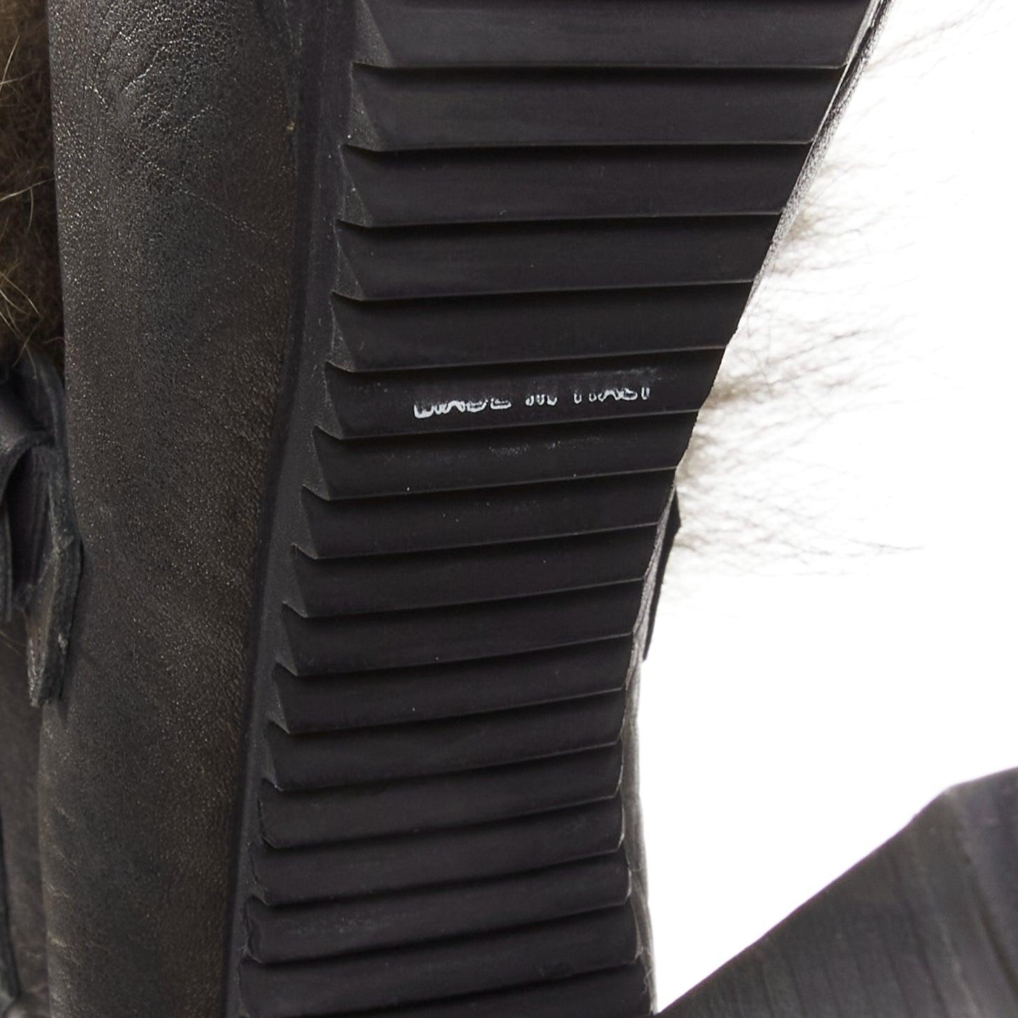 PIERRE HARDY black grained leather fur front trio buckle platform boot EU37.5 For Sale 6