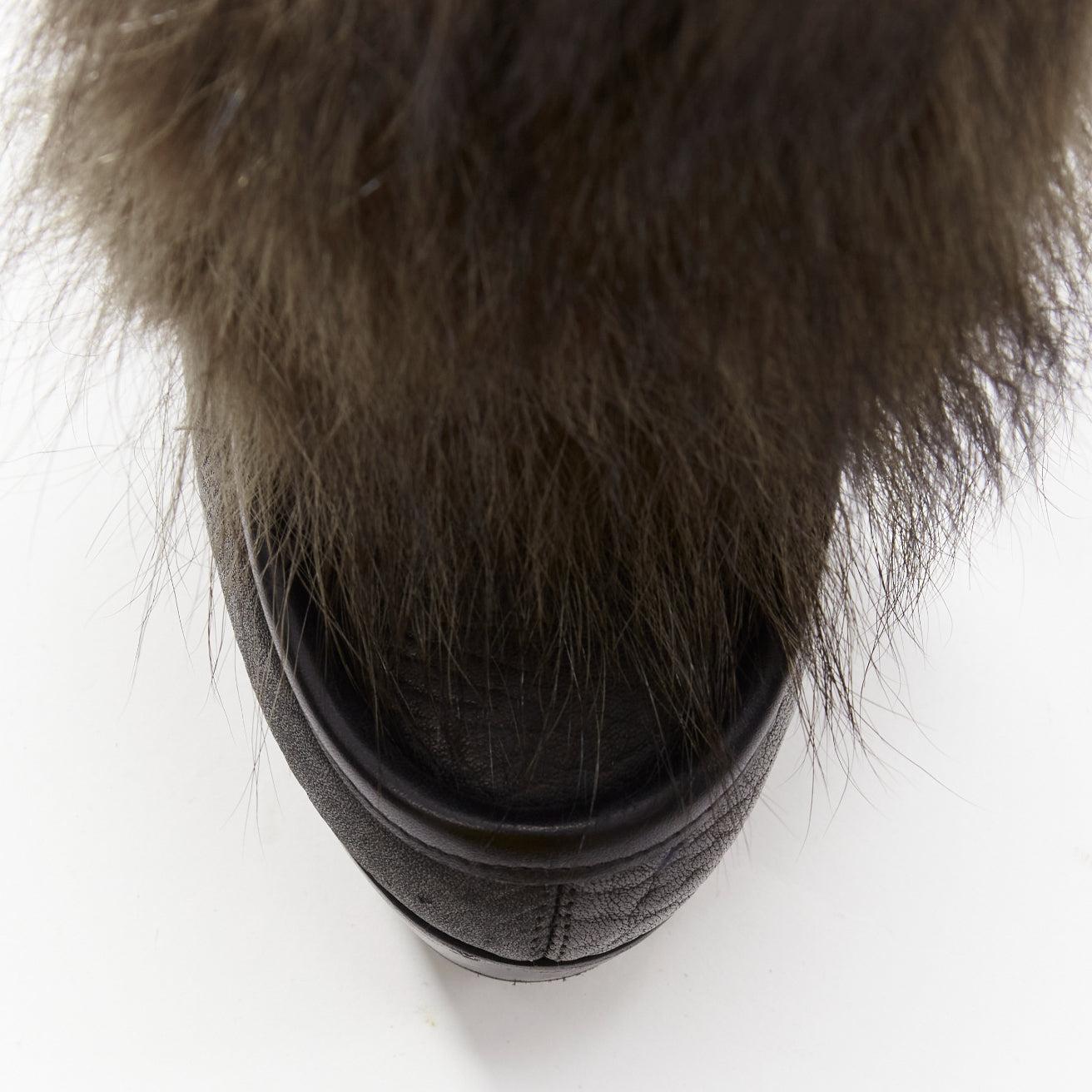 PIERRE HARDY black grained leather fur front trio buckle platform boot EU37.5 For Sale 2