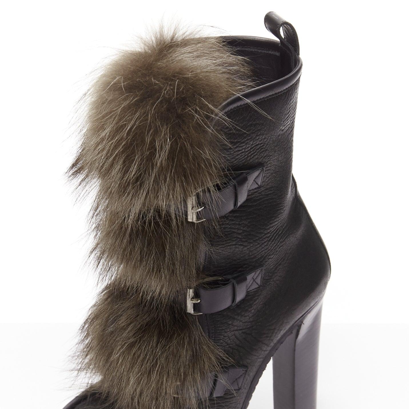 PIERRE HARDY black grained leather fur front trio buckle platform boot EU37.5 For Sale 4