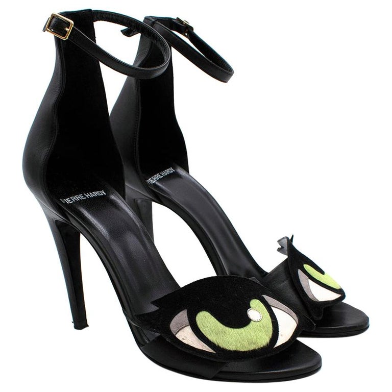 Pierre Hardy Black Leather Heeled Sandals with Calf Hair Eye Detail US5.5  For Sale at 1stDibs | pierre hardy heels