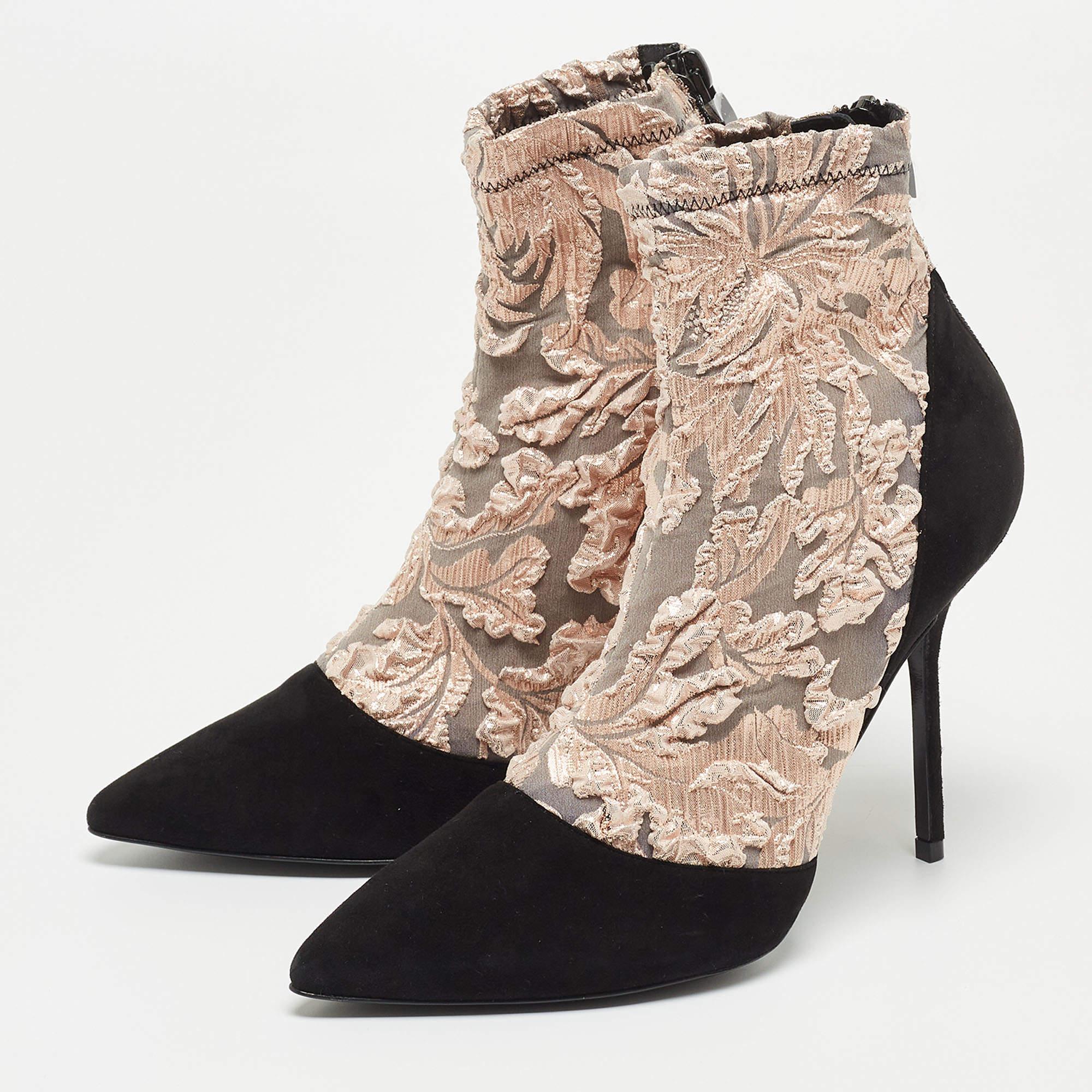 Beige Pierre Hardy Black/Metallic Peach Fabric and Suede Dolly Pointed Toe Ankle Booti For Sale