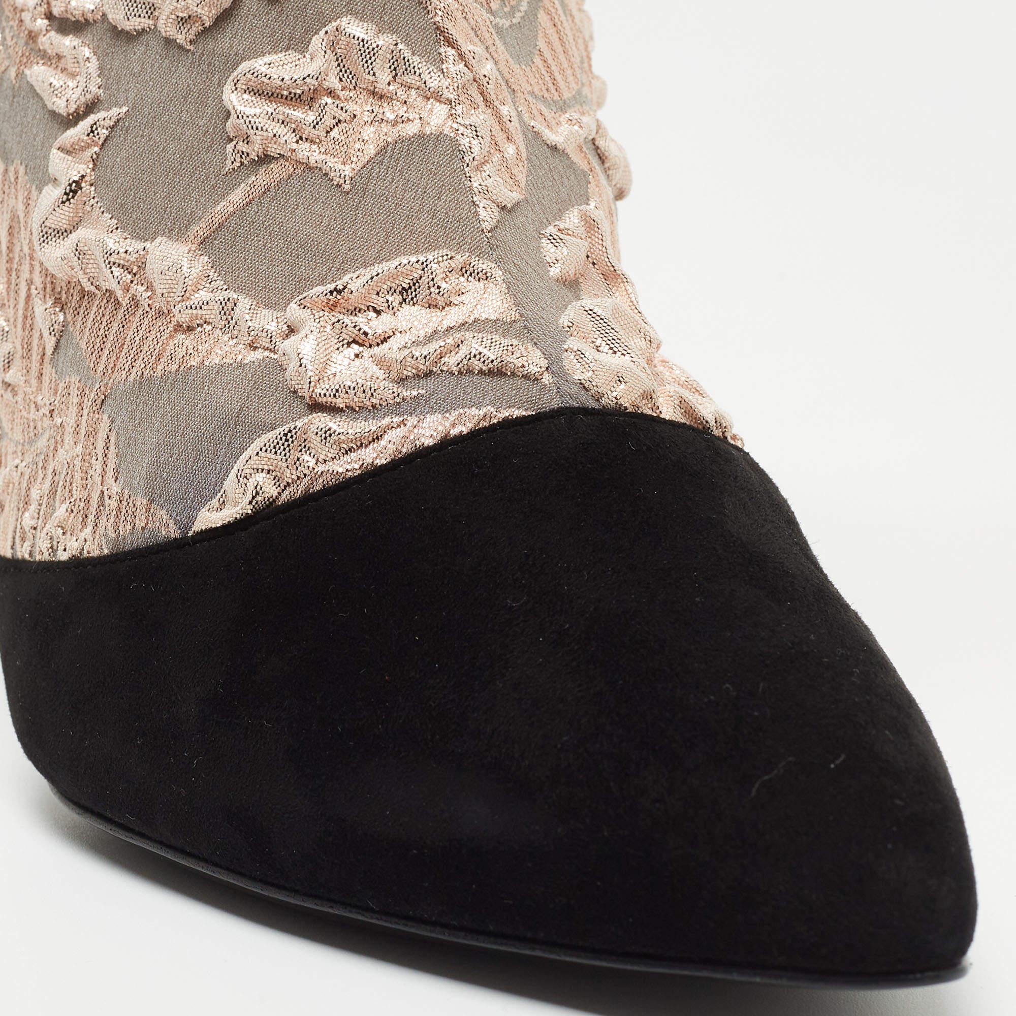 Pierre Hardy Black/Metallic Peach Fabric and Suede Dolly Pointed Toe Ankle Booti For Sale 4