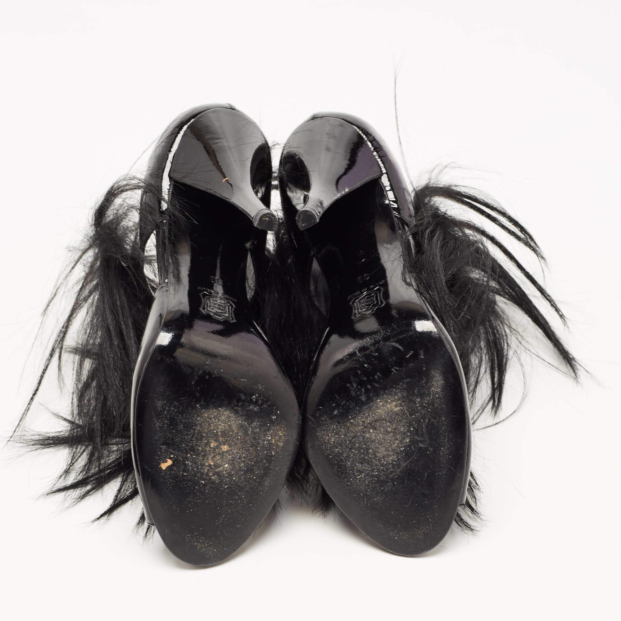 Pierre Hardy Black Patent and Calf Hair Booties Size 39 For Sale 2