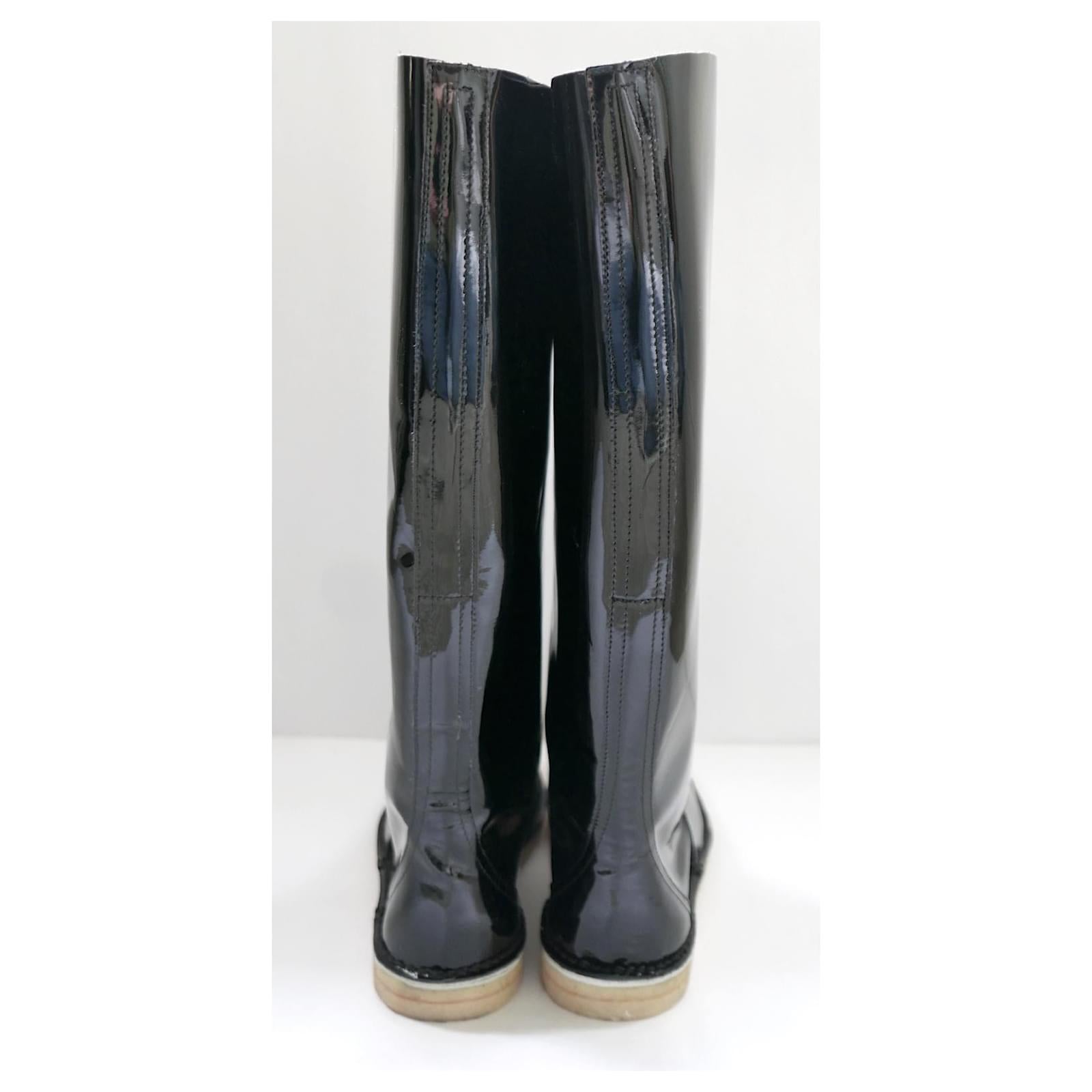 Women's Pierre Hardy Black Patent Mod Flat Boots For Sale