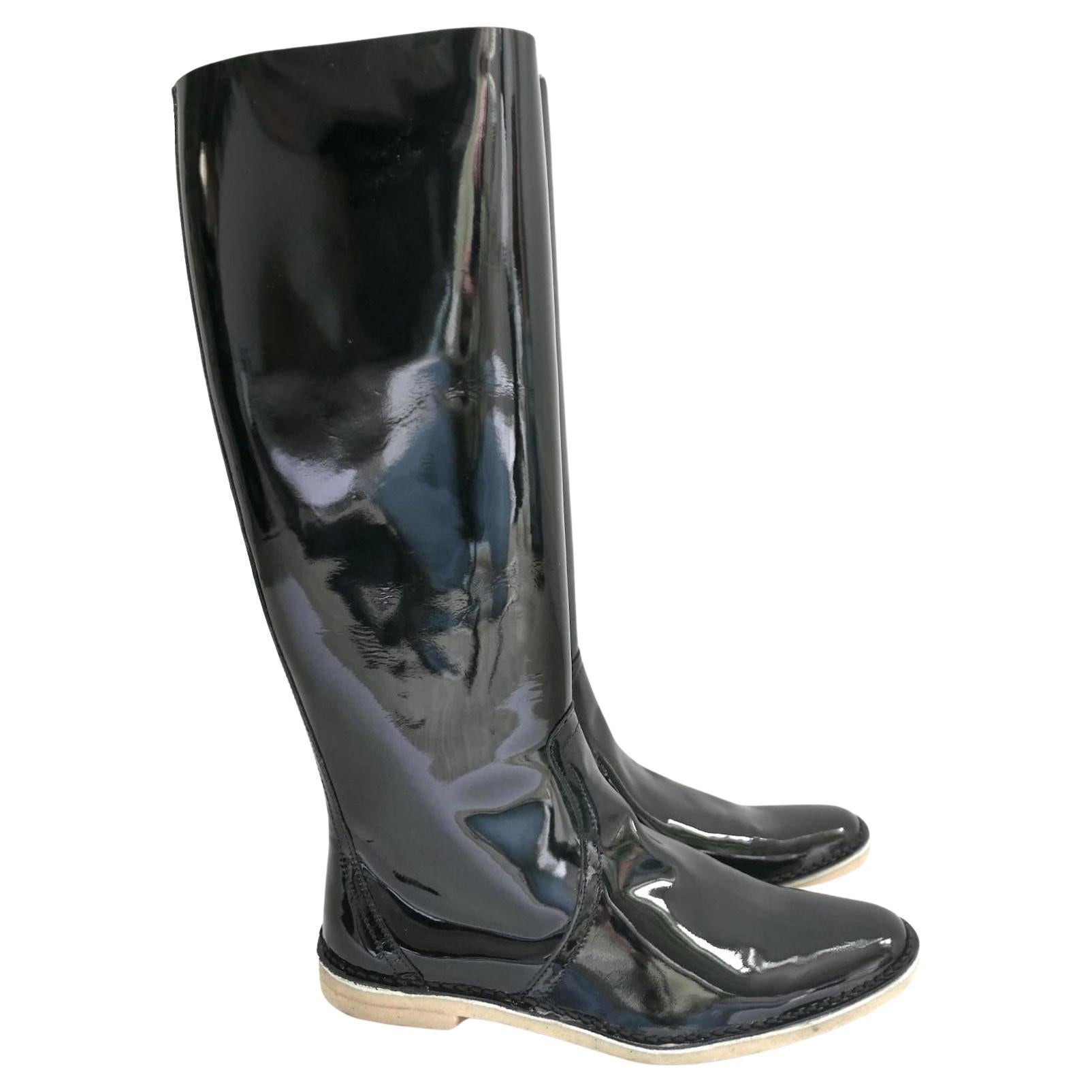 Pierre Hardy Black Patent Mod Flat Boots For Sale