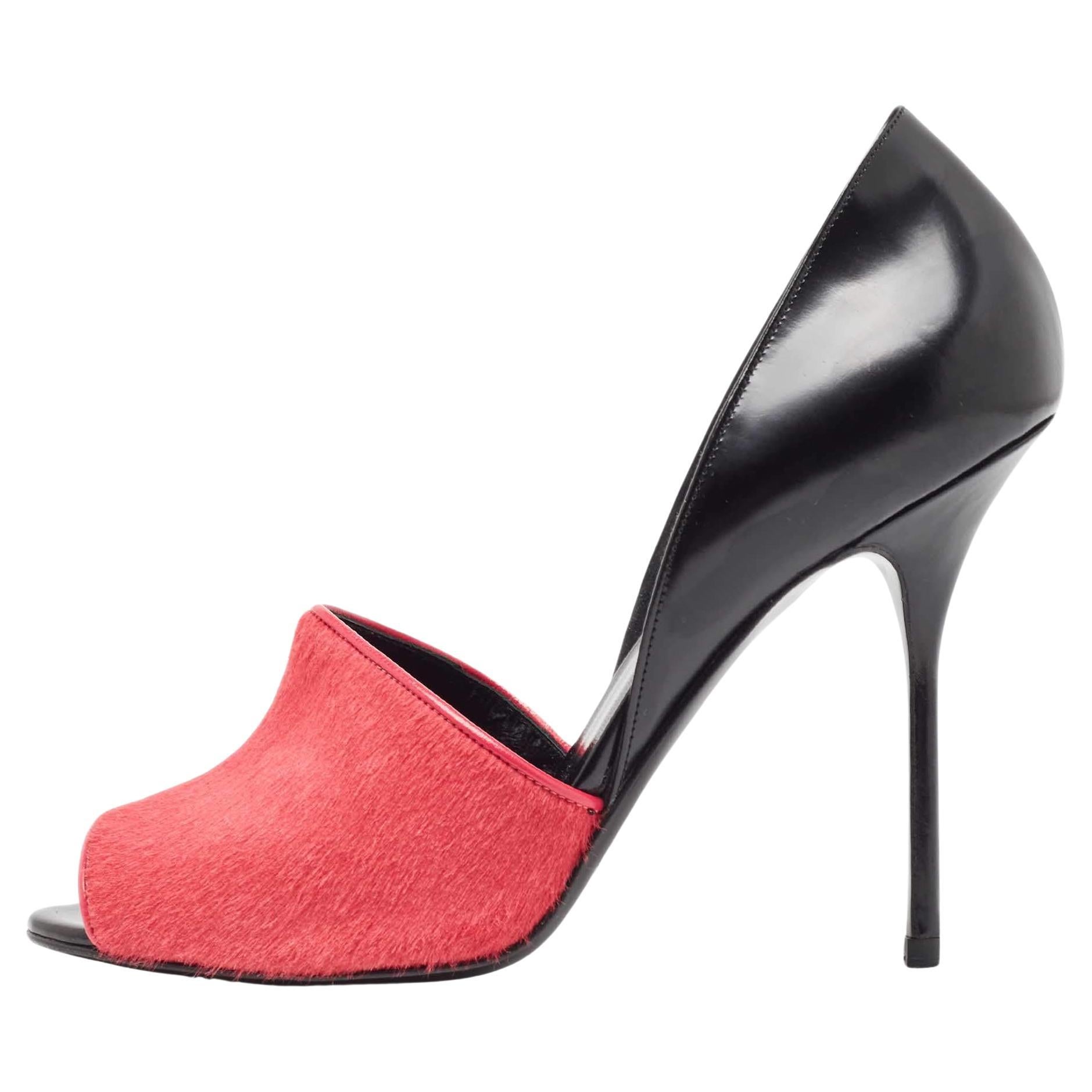 Pierre Hardy Black/Pink Calf Hair Leather and Calf Hair Open Toe Pumps Size 38 For Sale