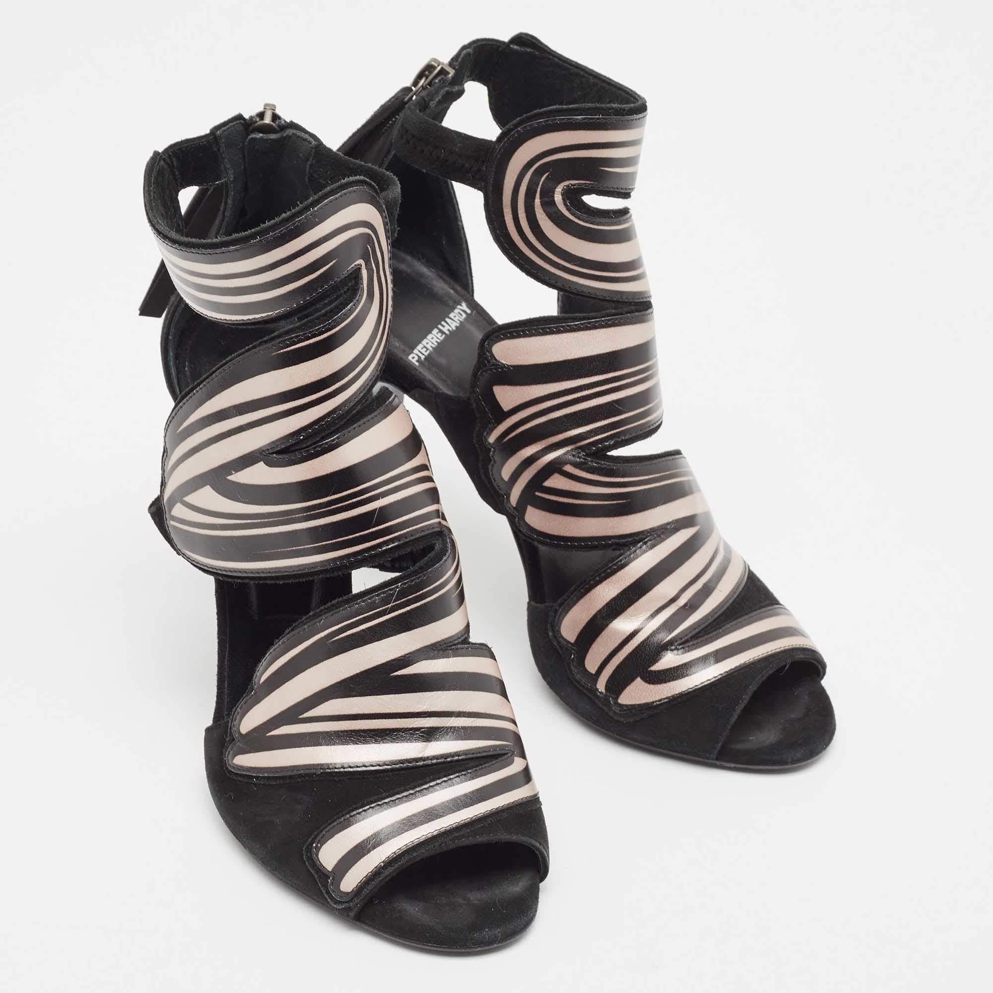 Women's Pierre Hardy Black/Pink Leather and Suede Cut Out Sandals Size 37 For Sale
