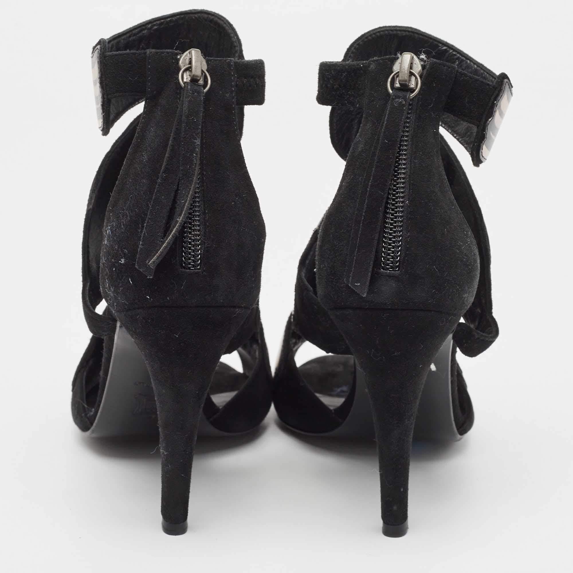 Pierre Hardy Black/Pink Leather and Suede Cut Out Sandals Size 37 For Sale 1