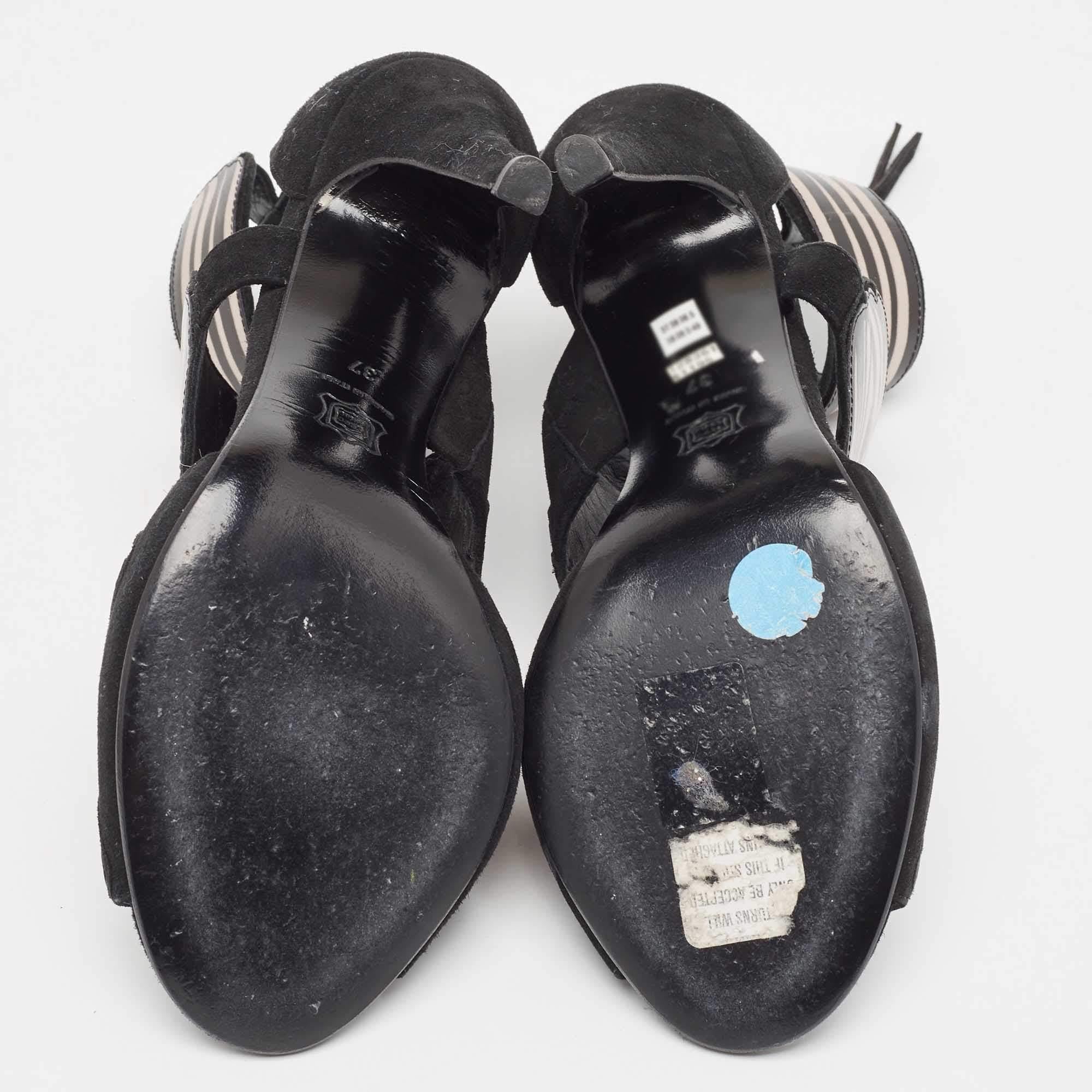 Pierre Hardy Black/Pink Leather and Suede Cut Out Sandals Size 37 For Sale 2