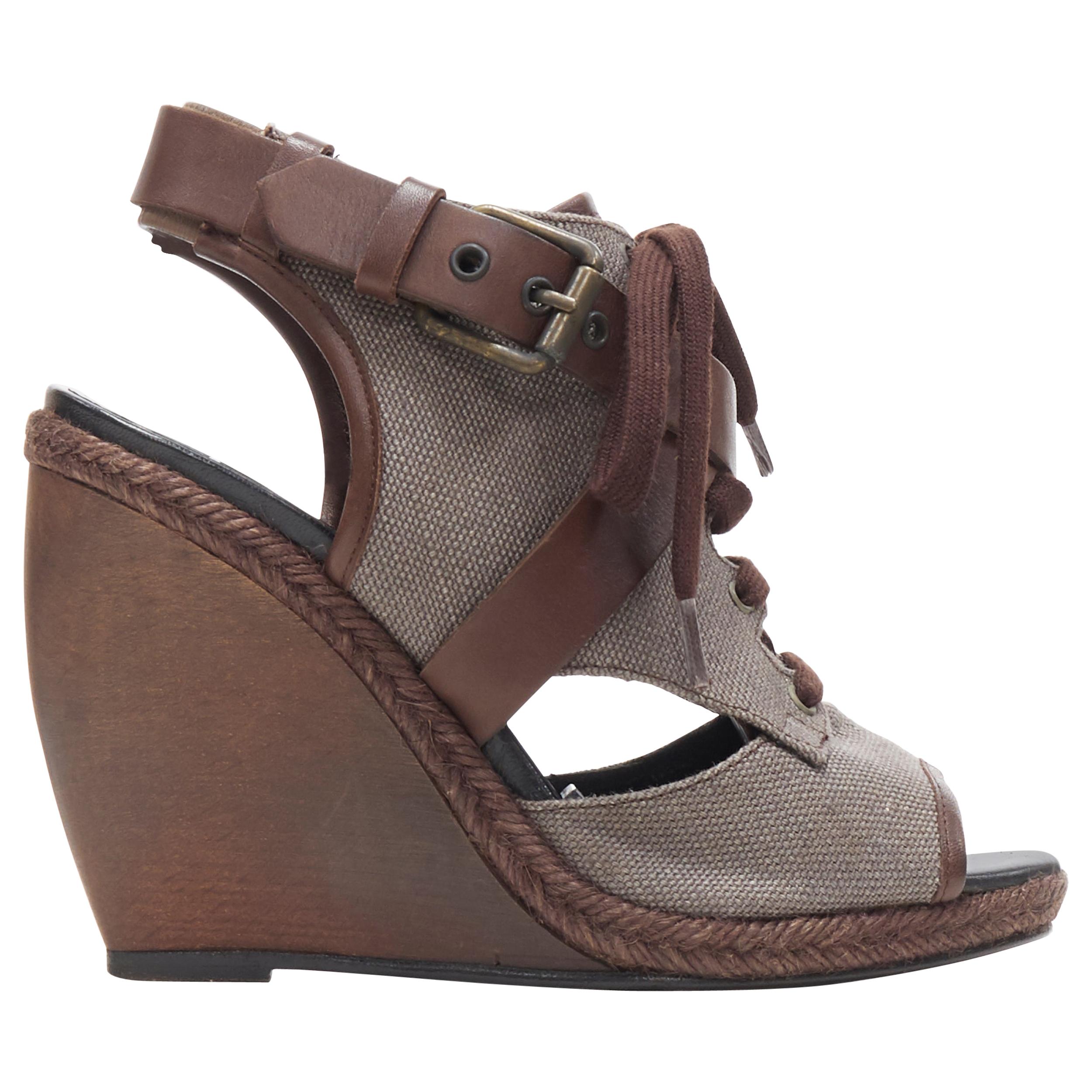 PIERRE HARDY brown canvas cross strap buckled open toe curved