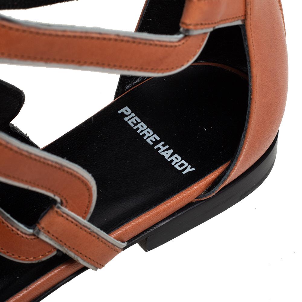 Women's Pierre Hardy Brown Leather Kaliste Gladiator Flat Sandals Size 38