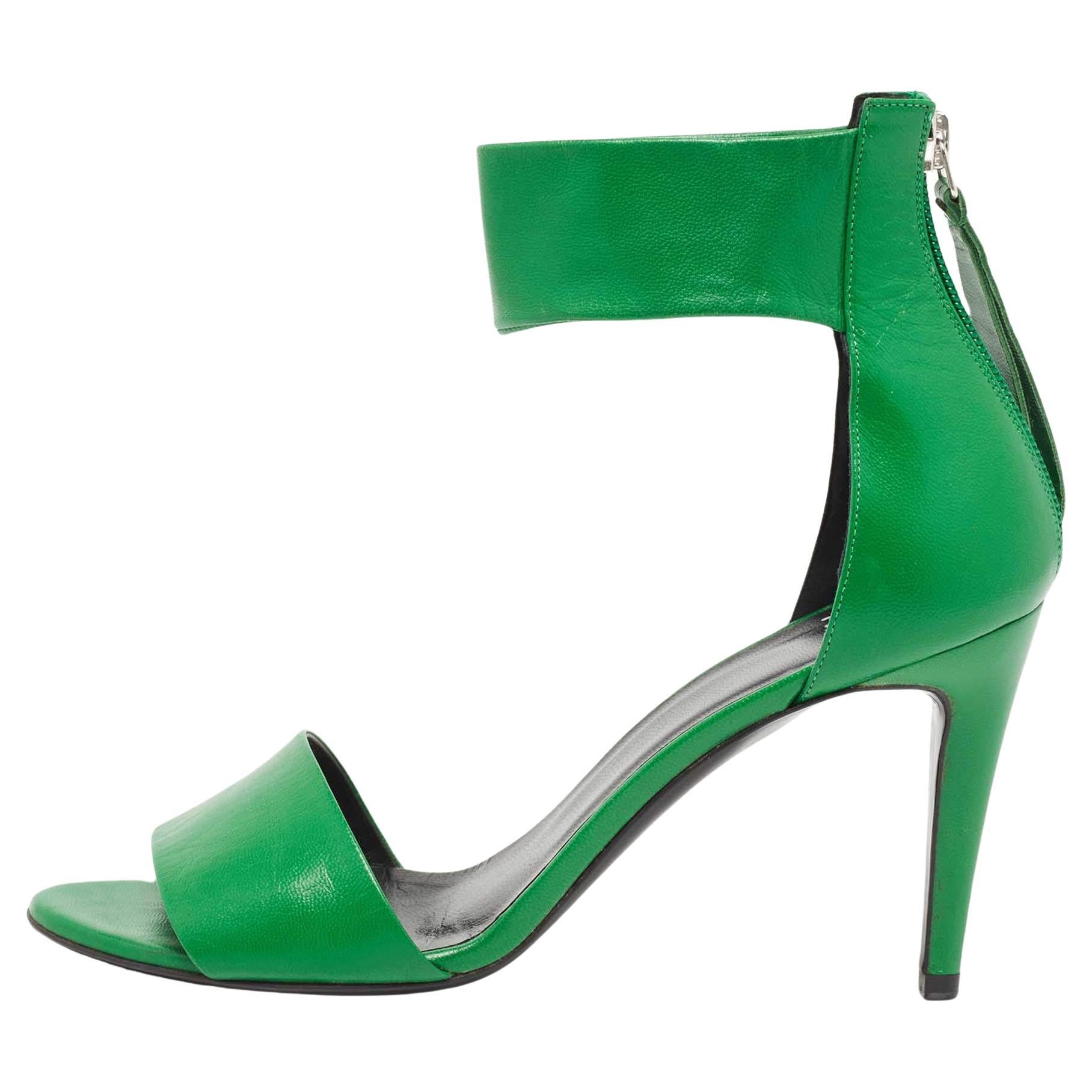 Pierre Hardy Green Leather Ankle-Strap Sandals Size 38 For Sale