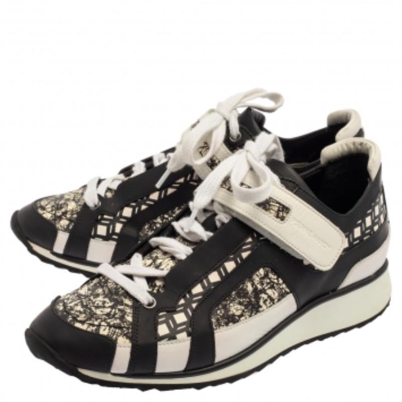 Black Pierre Hardy Monochrome Leather And Printed Python Low Top Sneakers Size 39 For Sale
