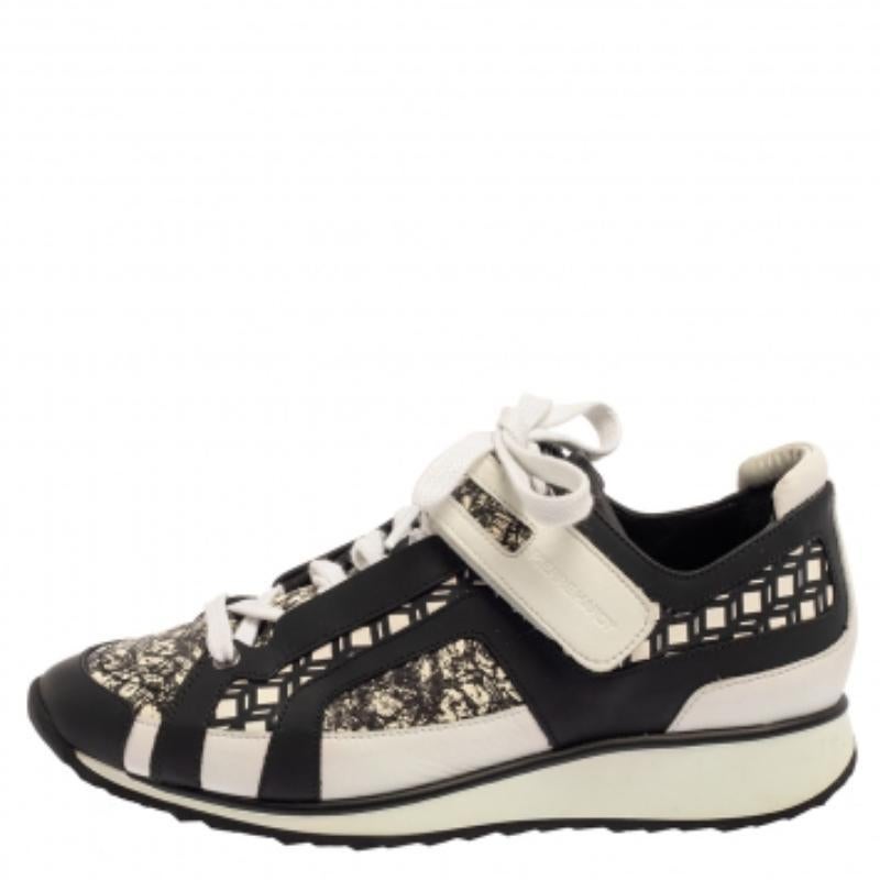 Women's Pierre Hardy Monochrome Leather And Printed Python Low Top Sneakers Size 39 For Sale