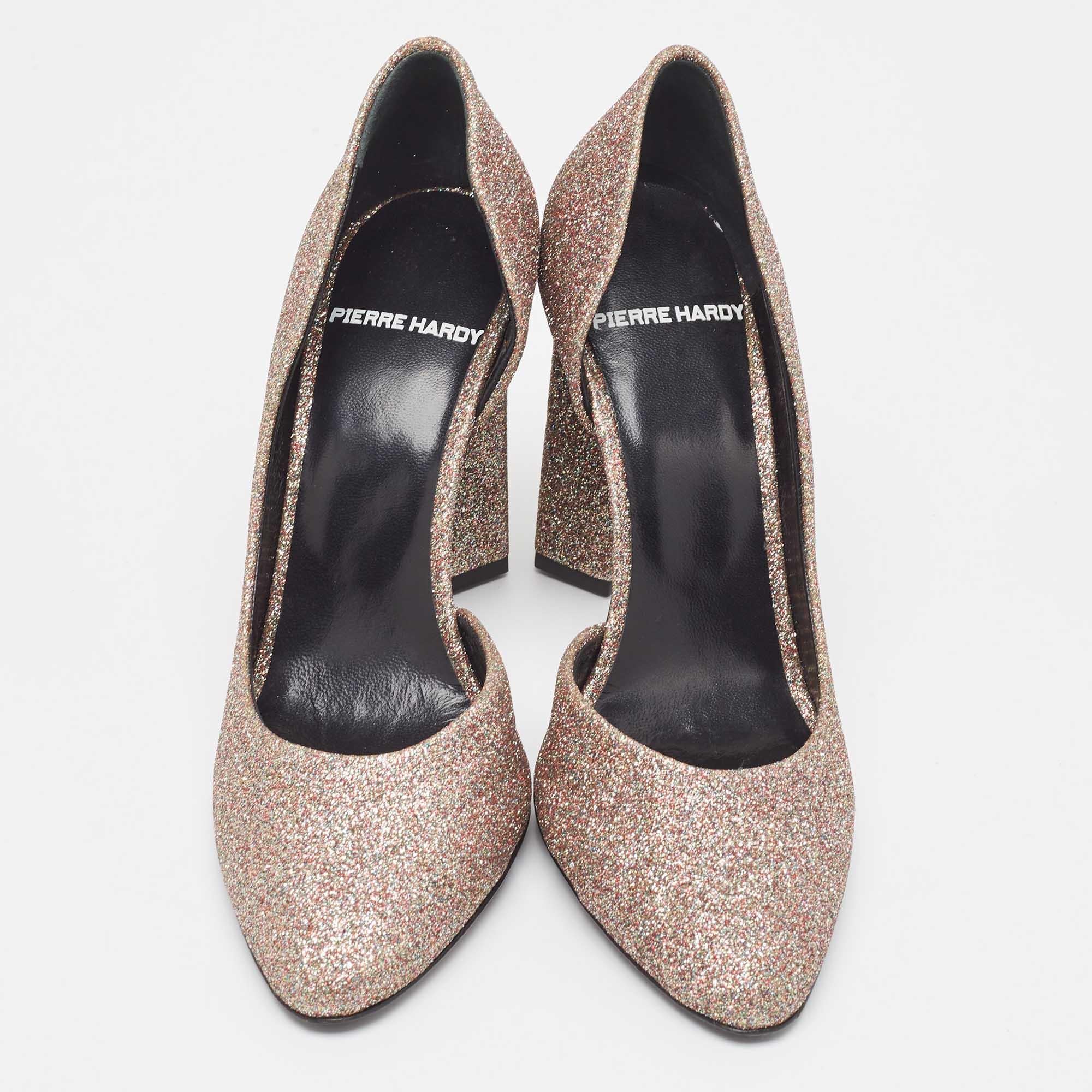 Skilfully crafted from glitter fabric in a D'orsay style with almond toes, these Pierre Hardy pumps come ready to give you a high-fashion experience. These multicolored pumps are balanced on 9.5cm heels and finished with comfortable insoles.