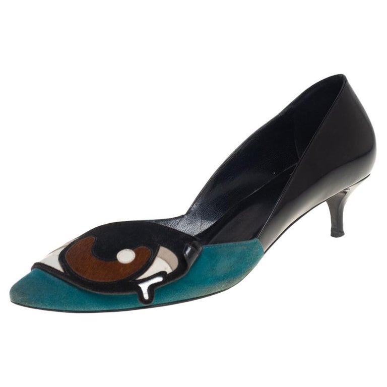 Pierre Hardy Multicolor Leather and Suede Oh Roy Eye Kitten Heel Pumps Size  38 For Sale at 1stDibs