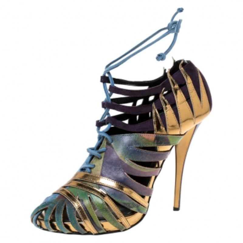 Pierre Hardy - Bottines en daim et cuir imprimé multicolores Taille 37 en vente 1