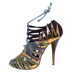 Pierre Hardy Multicolor Suede and Printed Leather Cut Out Booties Size 37