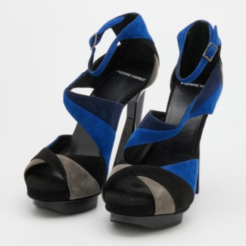Noir Pierre Hardy Sandales à lanières à la cheville en daim multicolore taille 36 en vente