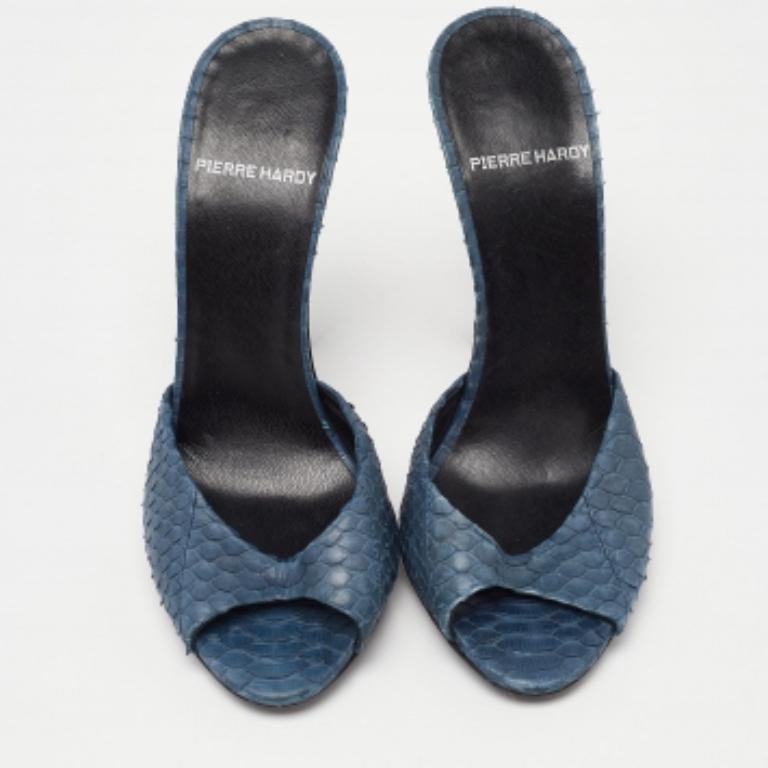 Pierre Hardy Sandalias de dedo abiertas de piel de pitón azul marino talla 38 Negro