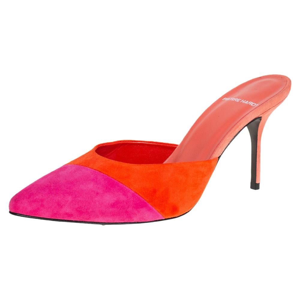 Pierre Hardy Pink/Orange Suede Kelly Mules Size 36