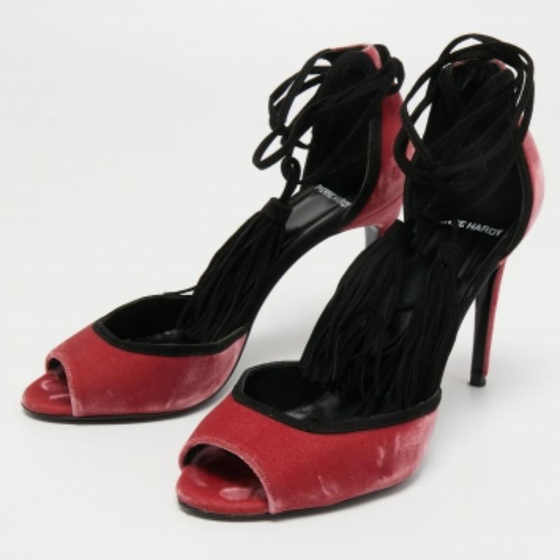Pierre Hardy escarpins enveloppants à bout ouvert en velours et daim rose taille 39 en vente 3