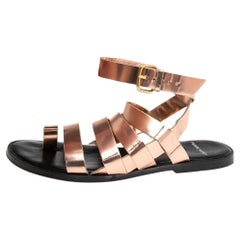 PIERRE HARDY Rose Gold Metallic Leather Flat Sandals Size 38