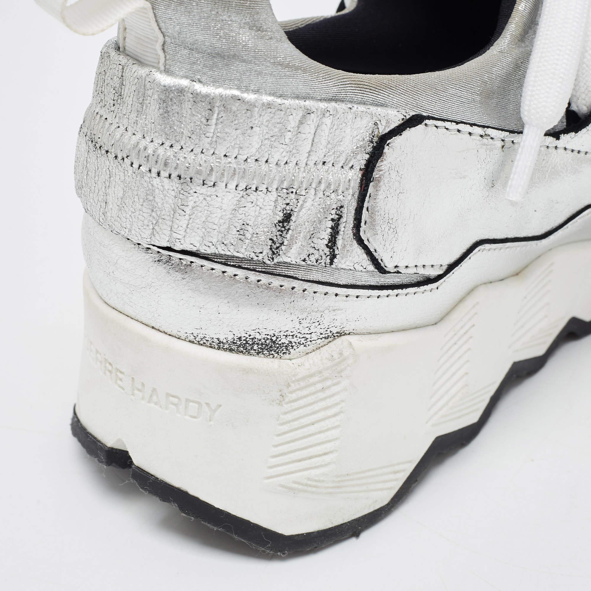 Pierre Hardy Silver Leather and Neoprene Low Top Sneakers Size 36 For Sale 3