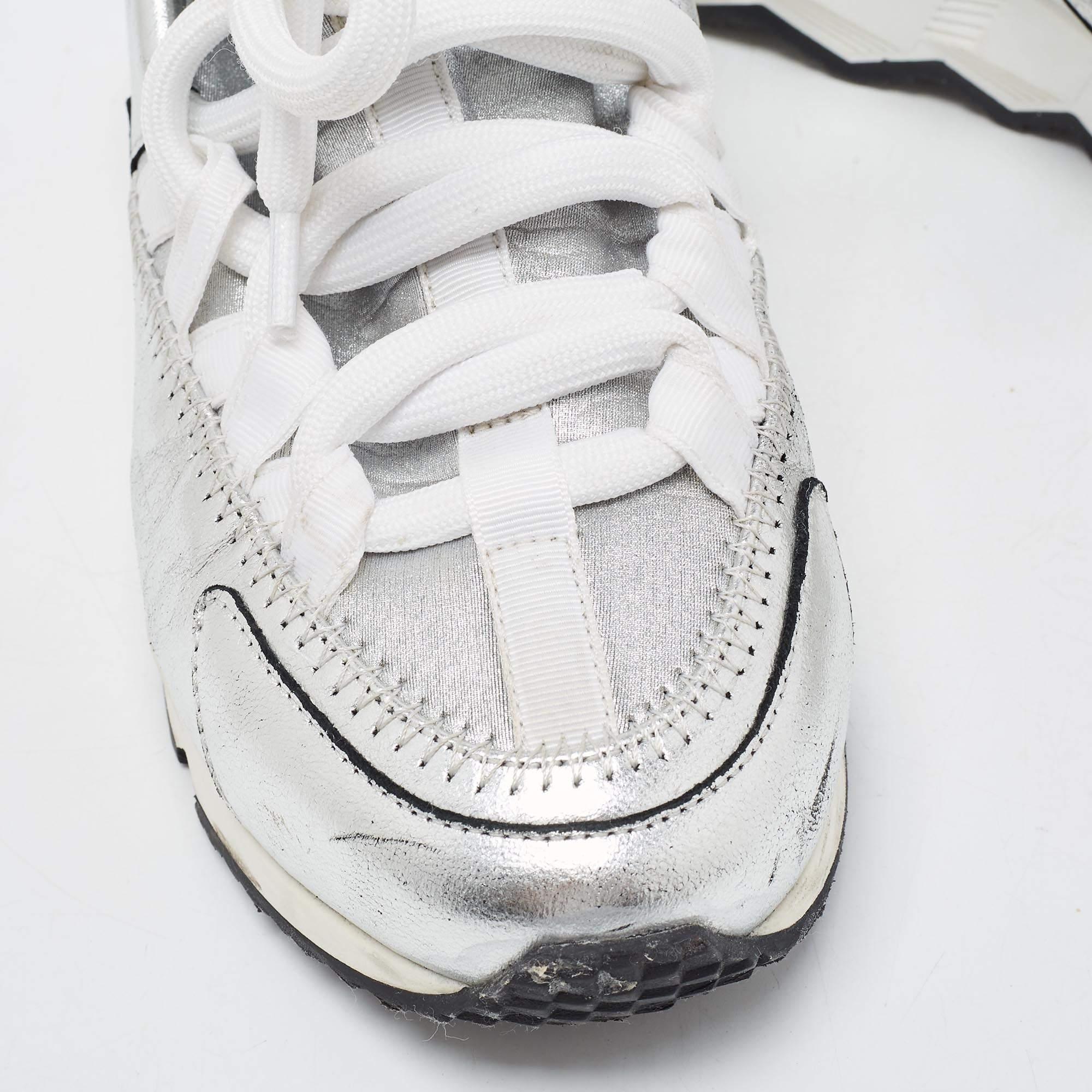 Pierre Hardy Silver Leather and Neoprene Low Top Sneakers Size 36 For Sale 4