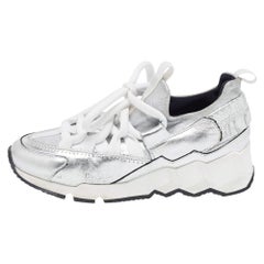 Pierre Hardy Silberne Low Top-Turnschuhe aus Leder und Neopren Größe 36