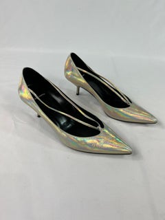 PIERRE HARDY Silver Patent Leather Pumps, Size 39
