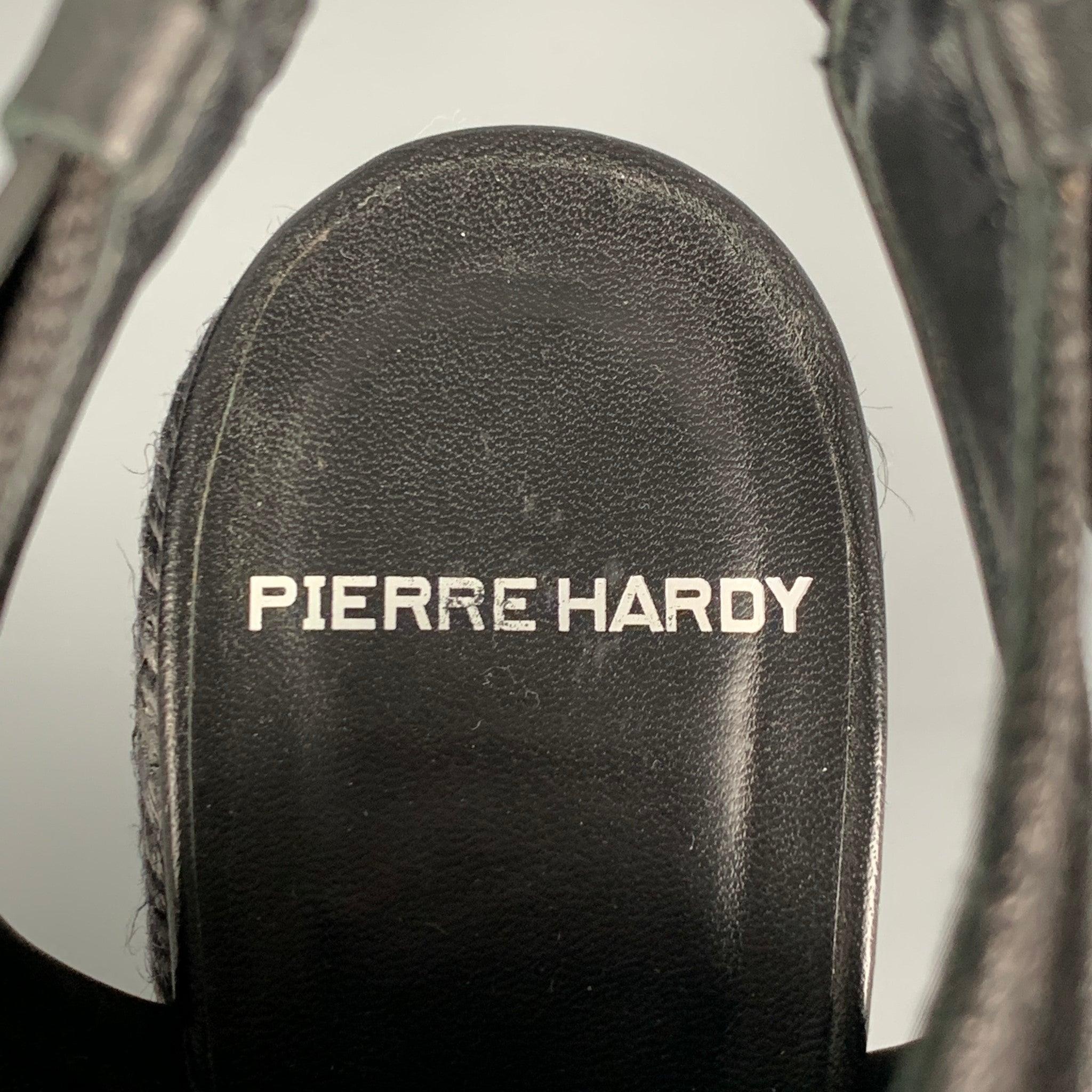 PIERRE HARDY Size 10 Black Canvas Leather Espadrille Wedge Sandals For Sale 2